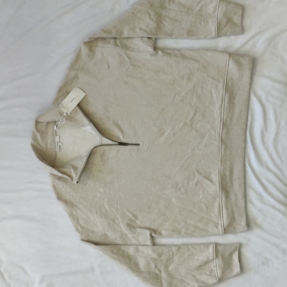 150. VINCE. Half-Zip Cotton Blend Sweatshirt | Color: Light Heather Marzipan - Picture 3 of 9